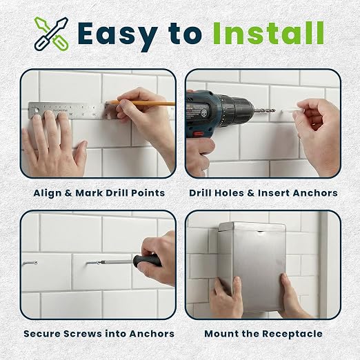 Alpine Sanitary Napkin Receptacle – Wall Mounted Tampon Holder For Bathroom Provides Clean & Odor-Free Restroom for Home, Office & Public Restrooms (Stainless steel)