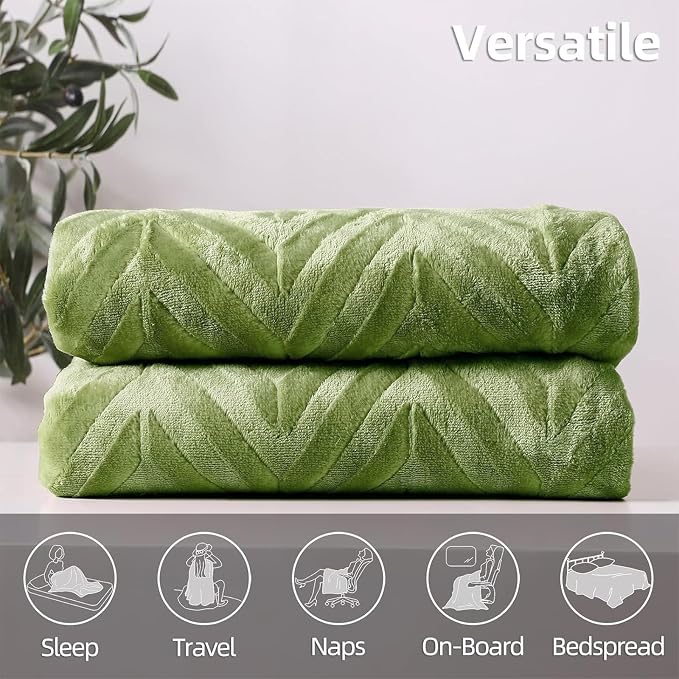 Whale Flotilla Flannel Fleece Fall Bed Blanket King Size, Olive Green | Lightweight Breathable Soft Bedspread, Plush Fluffy Coverlet Chevron Design Decorative Blanket for Home Life, 90x104 Inch