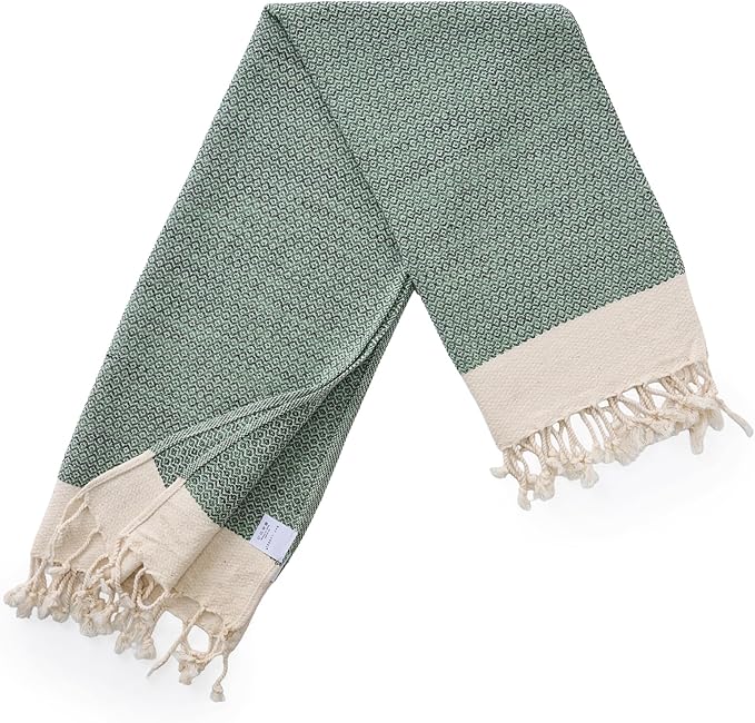 BAY LAUREL Turkish Hand Towel – Pack of 2 | Soft & Absorbent Decorative Towels for Bathroom, Hand, Face, Hair, Gym, Yoga, SPA, Kitchen & Tea | Boho Decor (Army Green, Diamond 16x40 Inches (Set of 2)