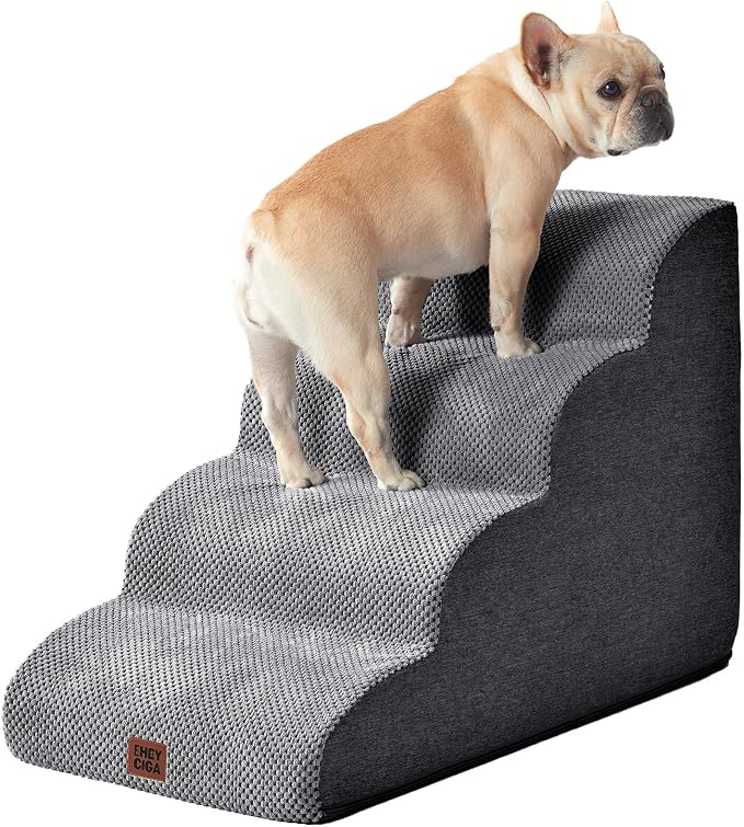 EHEYCIGA Curved Dog Stairs Ramp, 4-Step High Beds, 19.7" H Pet Step | 33D density of pure foam, for Small Dogs and Cats, Pet Stairs for High Bed Climbing, Non-Slip Balanced Indoor, Grey