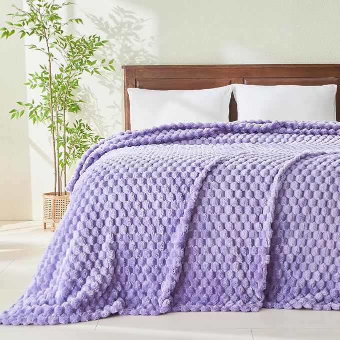 NEWCOSPLAY Fleece Clouds Cozy Queen Blanket for Couch, Lavender, 90"x90" | Premium Silky Flannel Blanket, Soft Lightweight Fluffy Throw Blanket for Bed Sofa Decor, Gift for All Season Use