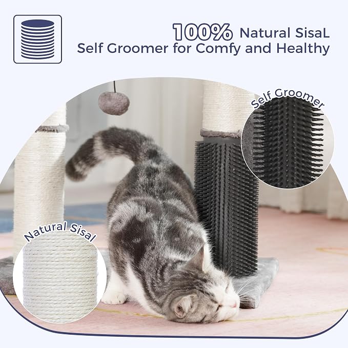Cat Tree Tower for Large Cats Cat Scratching Post with Bed 20X16” | Small Cat Tree with Thick Scratching Post 4.5” Dia, Large Raised Bed 20X16”, Self Groomer, Toy Ball for Indoor& Large Cats