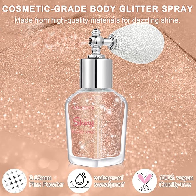 Hair and Body Glitter Spray, Shimmering Powder Sparkle Powder Makeup, Glitter Loose Sparkle Makeup for Body Highlighter,Festival Prom Rave Accessories (Champagne)