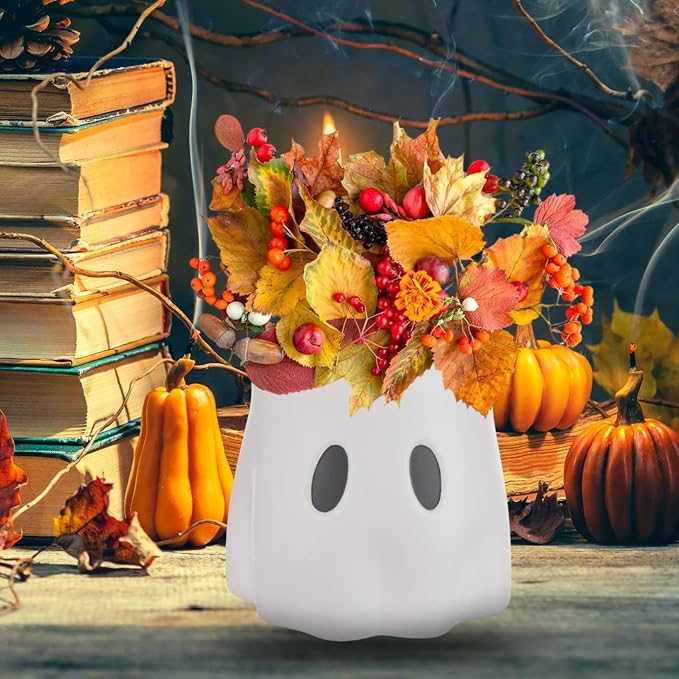 Ghost Bucket Planter, Cute Ghost Design, Plastic, Indoor & Outdoor Decor, Versatile for Plants or Halloween Treats, Durable and Weather-Resistant, Ideal for Spooky Home or Garden Decoration (7.87‘)