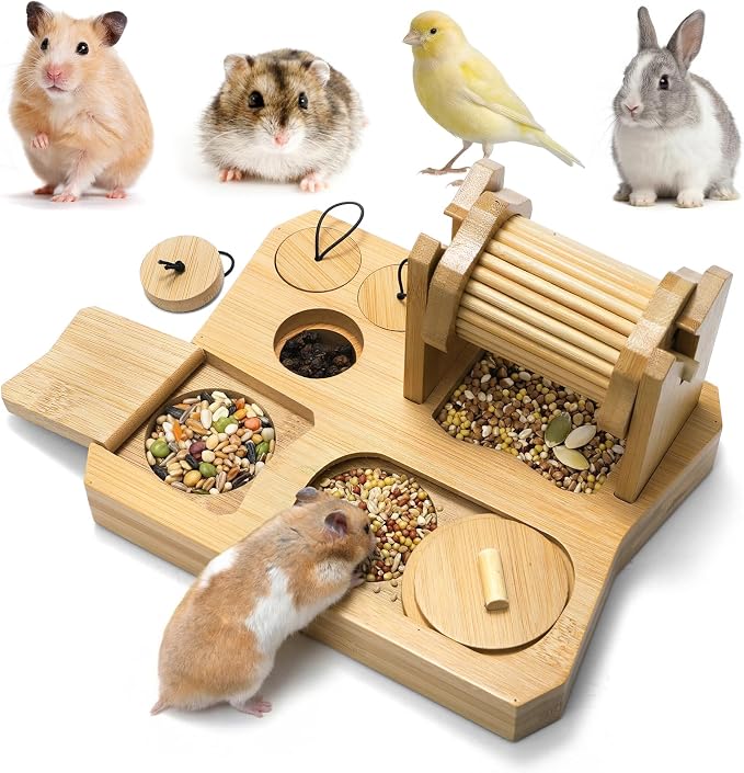 6-in-1 Guinea Pig Foraging Toys, Bamboo Hamster Enrichment Toys, Snuffle Puzzle Feeder with Hide Treats for Small Animals, Rabbits, Chinchilla, Rat