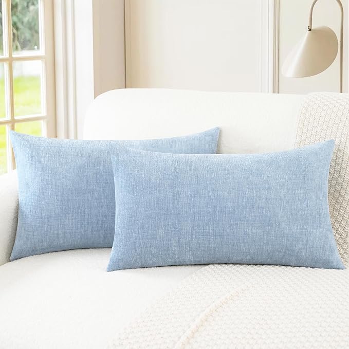 CaliTime Decorative Couch Throw Pillow Covers 26 X 16 Inches Baby Blue | Pack of 2, Cozy Chenille Cushion Cases for Sofa Bed Living Room Farmhouse Home