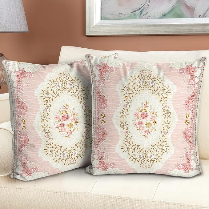 Boho Floral Throw Pillow Covers 20x20 inch Set of 2,Pink Boho Rug Geometric Floral Pattern Decor Double Sided Pattern Cushion Cover Soft Pillow Case Living Sofa Room Bed Square Pillow Cover