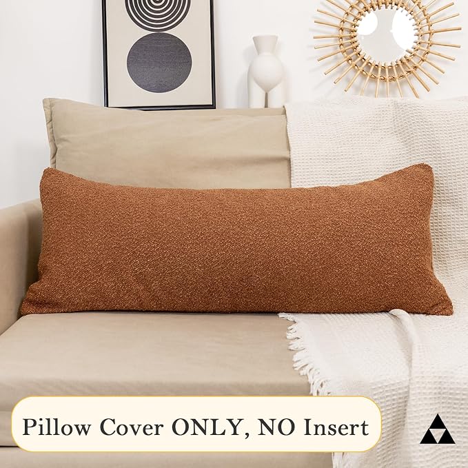 JoraLion 14x36 inch Boucle Lumbar Pillow Cover, Rust Woven Texture Neutral Long Pillow Cover Breathable Cushion Case for Couch Sofa Bed Living Room Home Decor (Cover Only)