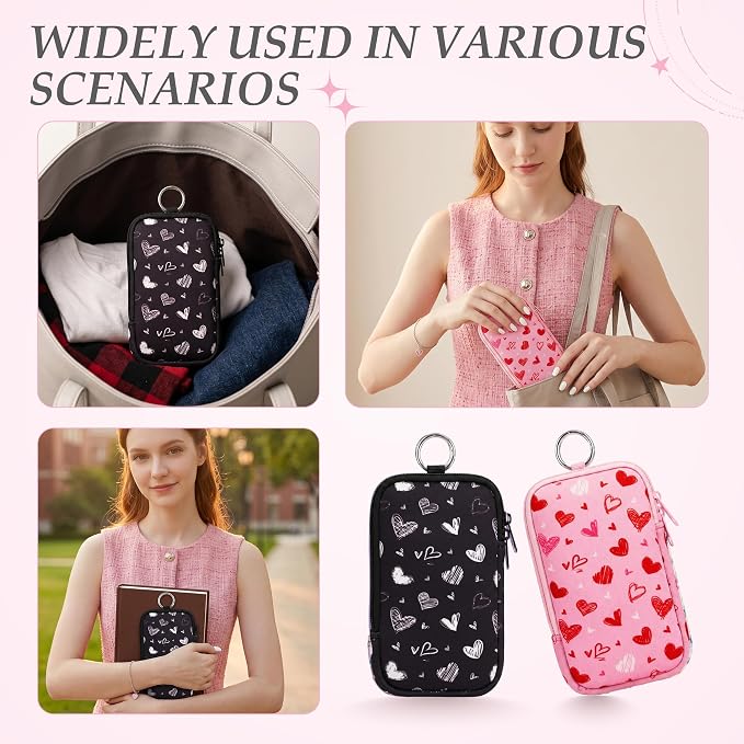 KJQJLY 2 Pack Portable Tampon Organizer Bag Tampon Holder & Storage Case with Zipper for Travel, Discreet Period Bag for Purse, Waterproof Feminine Products Pouch for Women (Love)
