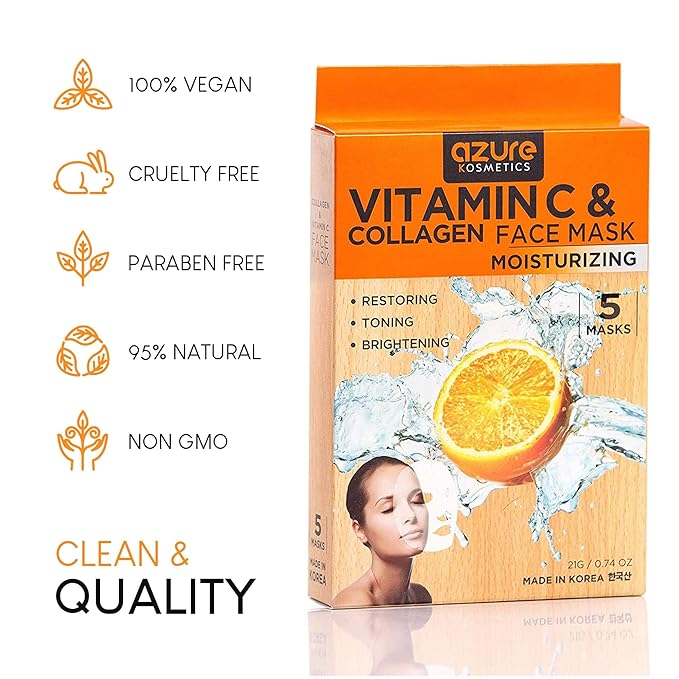 Azure Cosmetics 24K Gold, Caviar, Vitamin C, Hyaluronic Acid, Retinol & Collagen Anti-Aging Face Mask - Ultimate Variety Pack of 20 - Dermatologist Tested - Hydrating & Firming - Korean Skin Care