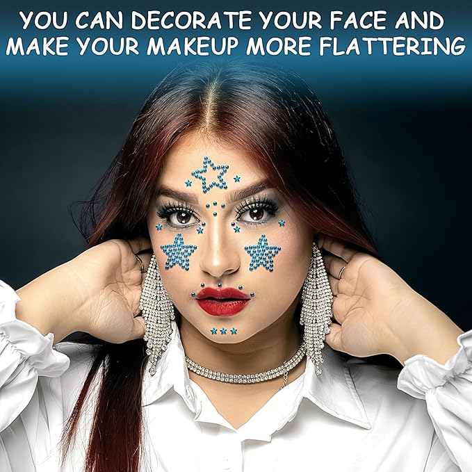 3Sheets Star Gem Stickers Jewels for Crafts, Face Makeup - Self Adhesive Rhinestone Jewel Stickers, Stick on Gems Rhinestones for Crafts, Craft Supplies for Kids (10.Water Blue Star)