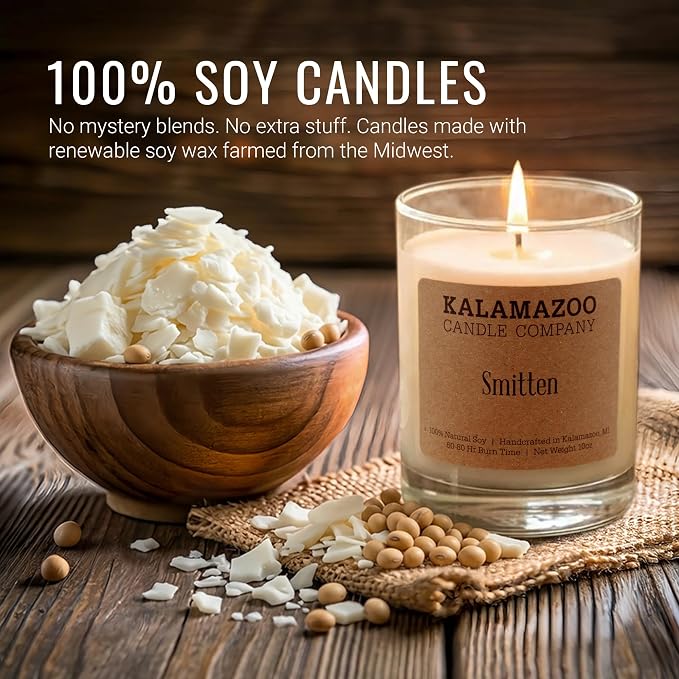 Kalamazoo Candle Company Hand-Poured Soy Wax Candle – 10oz Classic Jar, 60-80 Hour Burn Time – Made in USA, Highly Scented, Phthalate-Free (Smitten)