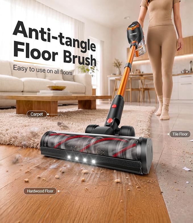 Cordless Vacuum Cleaner, 55Kpa Vacuum Cleaners for Home, Max 80mins Runtime Stick Vacuum with LED Display&1.5L Dust Cup, Rechargeable Lightweight Handheld Vacuum for Carpet/Hardwood Floor/Pet Hair/Car