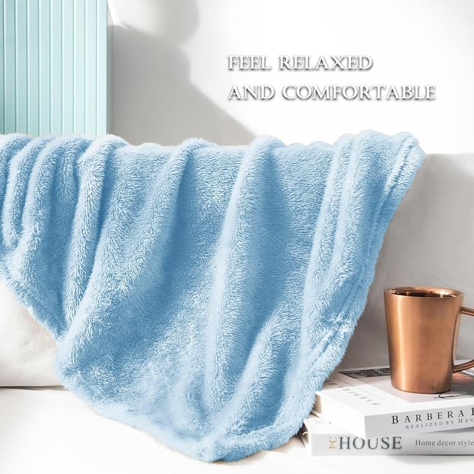 Exclusivo Mezcla Fuzzy Plush Fleece Bed Blanket Twin XL Size, Light Blue | 90x66 Inches, Super Soft and Cozy Bed Blanket, Fluffy Blanket for Bed, College Dorm Room Essentials, All Season