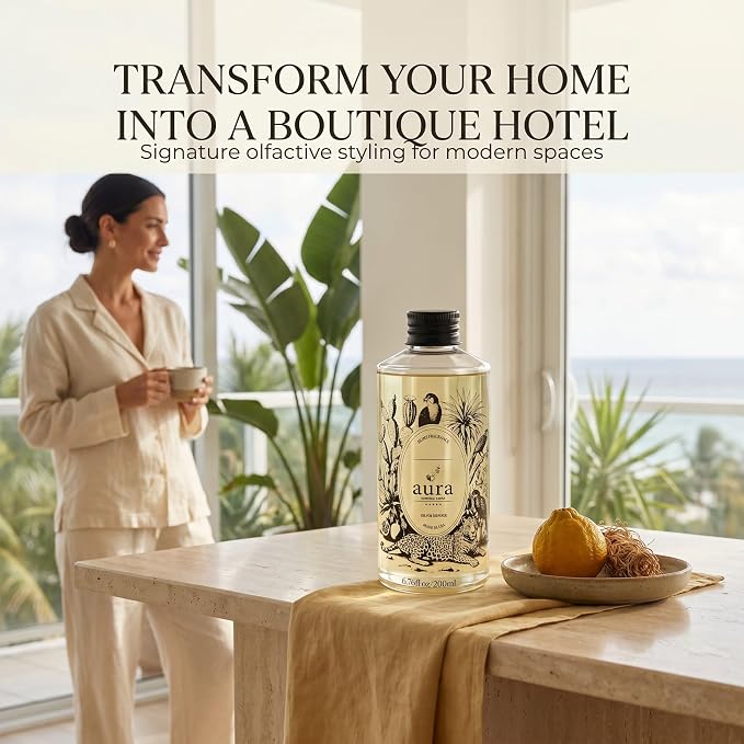 A U R A - Saint Tropez Fragrance Oil for Waterless Scent Diffuser - Inspired by Bul.geri Homme | (6.7 fl oz, 200 ml) Pure Essential Oil Blends for Aromatherapy Diffuser & Hotel Collection Oil Diffuser