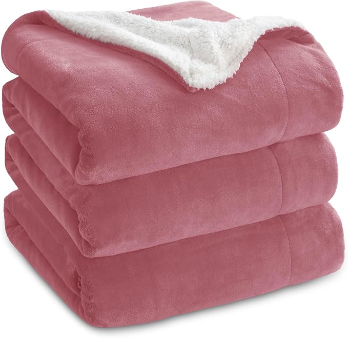 Bedsure GentleSoft Sherpa Fleece Blankets King Size for Bed, Non-Heated, Thick and Warm Throw for Girls and Women, Soft Fuzzy Plush King Blanket for Winter, Dusty Rose, 108x90 Inches