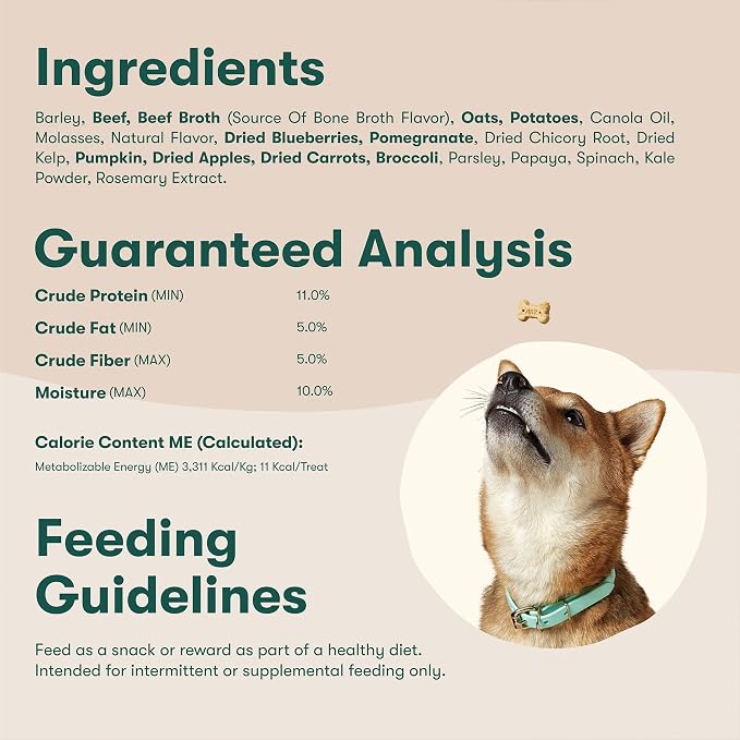 Jinx Dog Biscuits, Oven-Baked Dog Treats with Beef Bone Broth, 32oz | 1-Pack Crunchy & Healthy Dog Treat, Superfood-Rich with Real Grass Fed Beef, Dog Cookies for Puppies, Adults & Senior Dogs