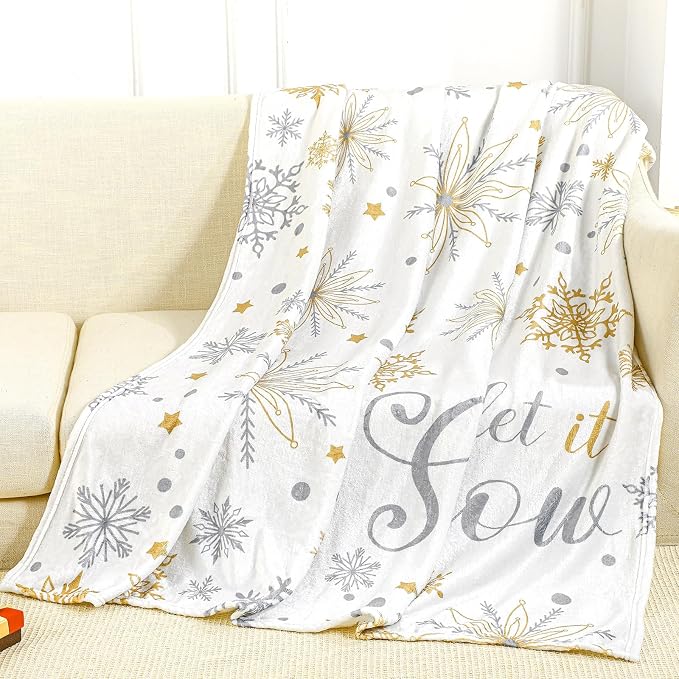 Plush Let It Snow Christmas Throw Blanket Winter Home Decor | 50'' x 60'' Soft Flannel with Snowflake Let It Snow Design, Cozy Fleece for Sofa Bed Couch, Winter Holiday Home Decor Gift
