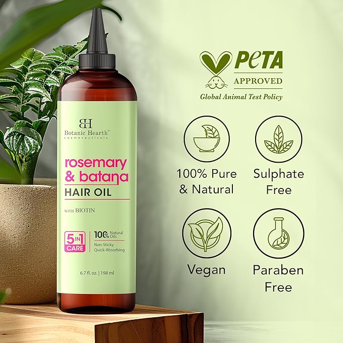 Botanic Hearth Hair Oil for Hair Growth & Hair Treatment Oils | Strengthening Dry, Frizzy, Damaged Hair & Scalp Treatment | Rosemary Batana Hair Oil – 6.7 Fl Oz (2 Pack)