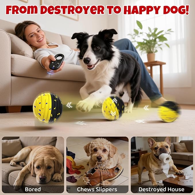 Interactive Dog Toy Ball with Remote Control (Yellow)