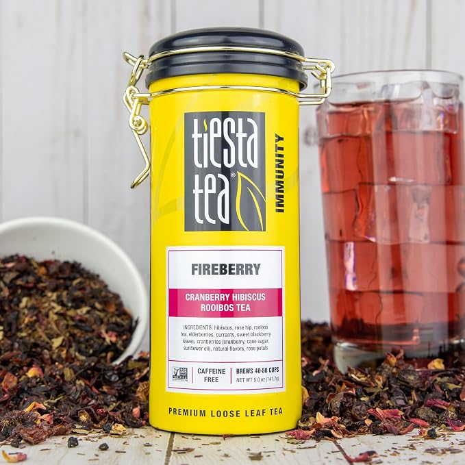 Tiesta Tea - Fireberry, Loose Leaf Cranberry Hibiscus Rooibos Tea, Non-Caffeinated, Hot & Iced Tea, 5 oz Tin & 1 lb Bulk Bag, Natural Flavored