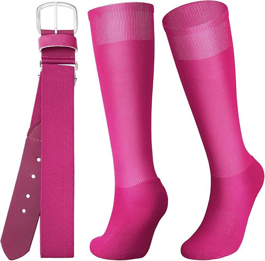 Zhanmai Baseball Belt and Socks Combo Adjustable Softball Socks and Elastic Waist Belt for Youth Boys Girls, Adult