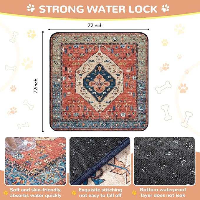Lahome Extra-Large Washable Dog Pee Pads (72"x72") - Super Absorbent & Waterproof - Leakproof Reusable Mat for Playpens, Beds & Whelping , Convenient Cleanup,Red