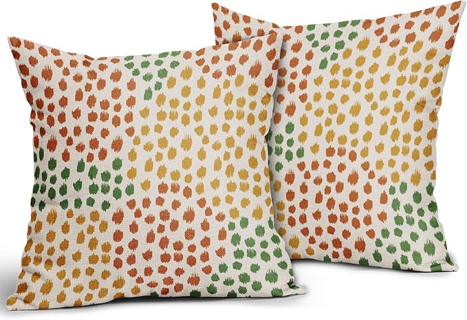 Orange Yellow Green Pillow Covers 20x20 Set of 2 Fall Colored Art Dot Decorative Throw Pillows Trendy Print Outdoor Pillowcase Holiday Seasonal Cushion Cover Linen Pillow Case Decor for Sofa Couch Bed