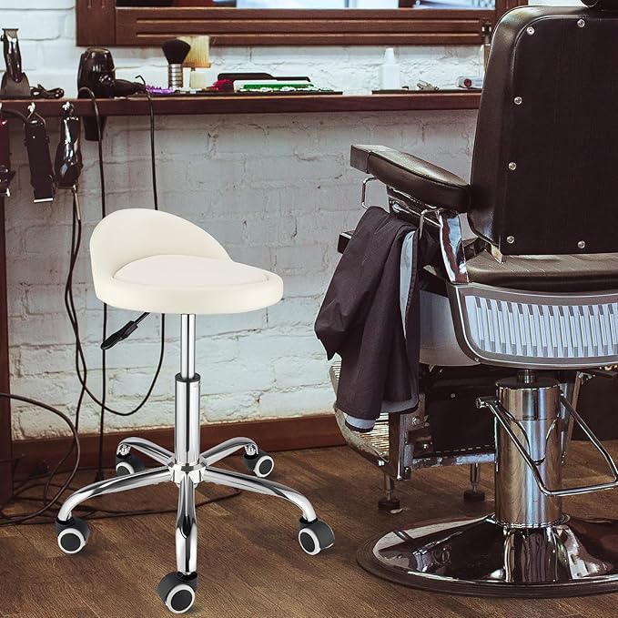 Swivel Rolling Stool with Wheels Height Adjustable Stool Chair Drafting Chair with Backrest Stable Base Foot White
