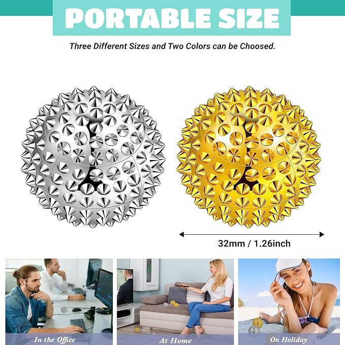 Magnetic Hand Massage Ball - Spiky Acupuncture Balls for Adults and Kids - Gold 1 Pair for Pain, Pressure, and Stress Relief - Exercise Squeeze Balls