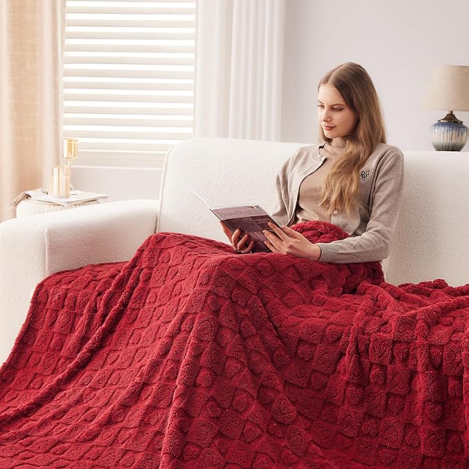 NEWCOSPLAY 3D Heart Checkered Flannel King Blanket, Red Heart, 90"x110" | Super Soft Cute Lightweight Decorative Premium Silky Fleece Blanket for Couch Sofa Bed, Gift for Women Men, All Season Use