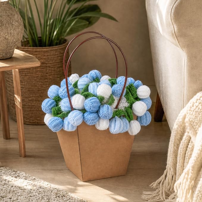 Ivydale Crochet Flower Bouquet Throw Blanket with Blue Rose