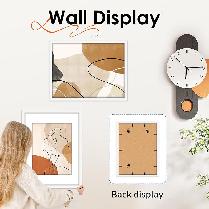 12x16 Picture Frame White Set of 2, Photo Frame with HD Plexiglass, Display Pictures 8.5x11 with Mat or 11x17 Without Mat, White Picture Frames Collage Wall Decor, Gallary Wall Frame