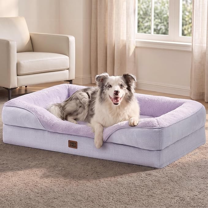EHEYCIGA Orthopedic XL Dog Bed for Large Dog, Memory Foam Dog Couch, Purple | 42x30 Inch Extra Large Sized Dog Sofa with Sides, Waterproof Liner & Washable Removable Cover, Bolster Pet Couch