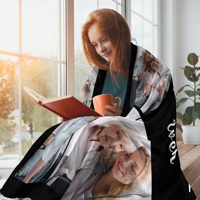 Best Mom Ever Custom Blankets Personalized Blanket with Photo Text | Customized Picture Throw Blanket for Family Mom Dad Sister Grandma Wife on Mother's Day, Christmas, Birthday, Anniversary