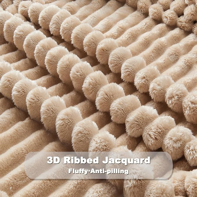 NEWCOSPLAY Fleece Ribbed Cozy Queen Blanket for Couch, Brown, 90"x90" | Premium Silky Flannel Blanket, Soft Lightweight Fluffy Throw Blanket for Bed Sofa Decor, Gift for All Season Use