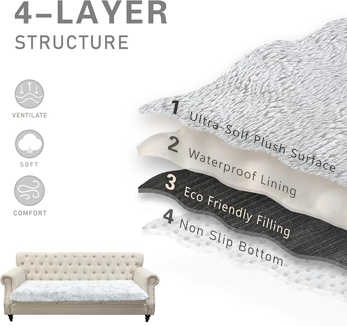 Dogs/Cats Bed Mats, Dog Pad Washable Removable Couch Cover with Anti-Slip Back, Plush Long Fur Mat, Perfect for Small, Medium and Large Dogs.(Magic Gray, 30"x80")