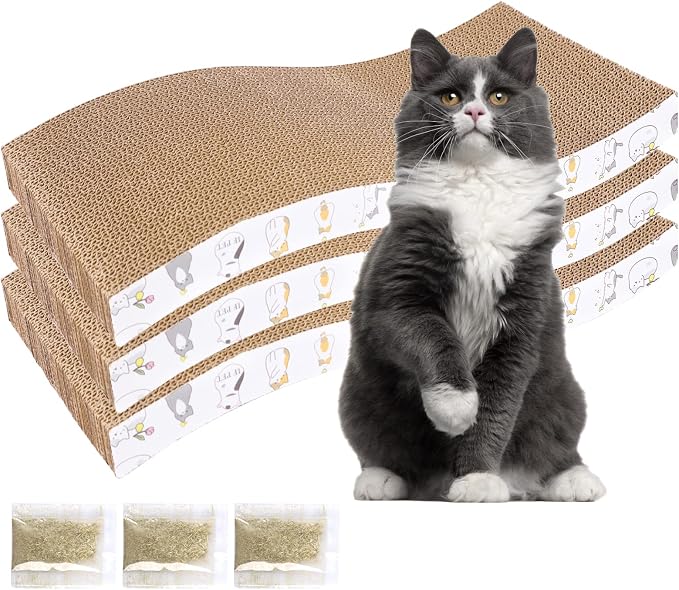 PatiencET 3 Pack Cat Scratcher Pad Recycle Corrugated Cat Scratching Pad | Type S, Scratching and Lounging, Furniture Protector