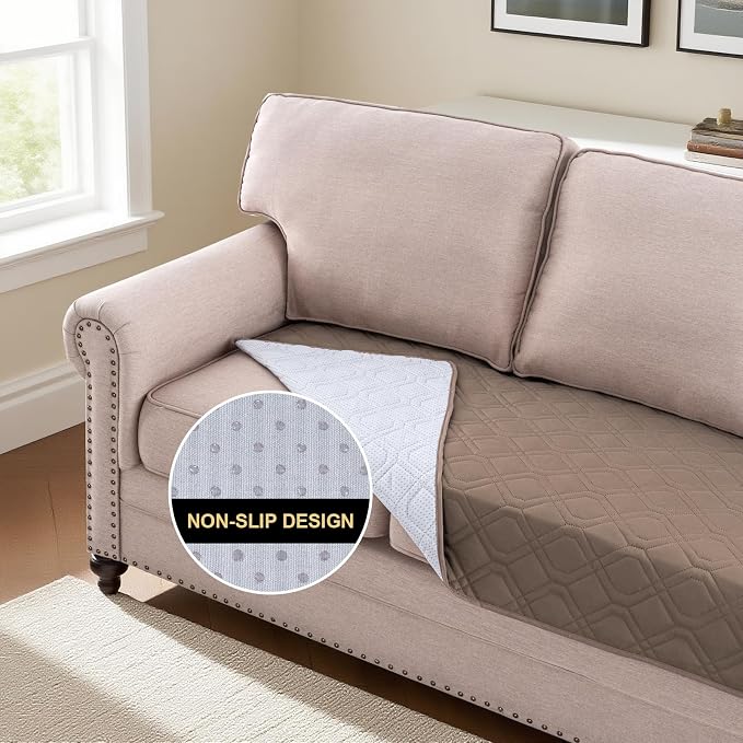 PrinceDeco Couch Cover for Dogs Waterproof Blanket Sofa Covers Washable Dog Couch Cover for 3 Cushion Anti-Slip Sofa Slipcover for Furniture Pets Friendly(30.5x74 Inch,Taupe)