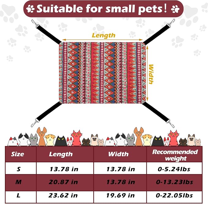 Jetec 2 Pack Cat Hammock for Cage, Ethnic Pattern, L | Catio Accessories, Reversible Soft Cats Bed, Adjustable Straps and Hooks, Double-sided Linen, Fleece Hanging Hammock for Cats