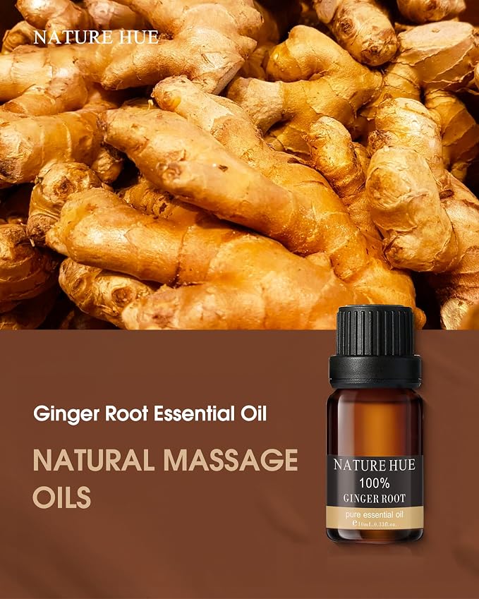 Ginger Root Essential Oil - 10 mL (1/3 oz) - Pure, Natural, Therapeutic Grade - for Diffuser, Massage, Skin & Hair Care - Warm and Spicy Aroma