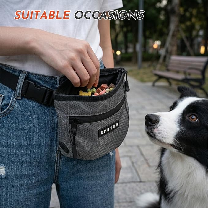 Dog Treat Pouch with Training Clicker, Treat Bag Fanny Pack with Magnetic and Zipper Closure Waterproof and Durable Treat Pouches for Pet Training Walking (Gray)