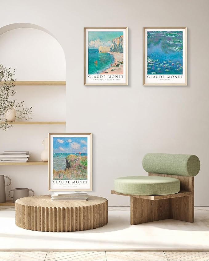 HesenDot Framed Wall Art, Claude Monet Impressionism Canvas Prints Set | 12x16IN Set of 3,High Framed Canvas Prints,Vintage Landscape Painting,Wall Decor for Living Room Bedroom Gallery Office