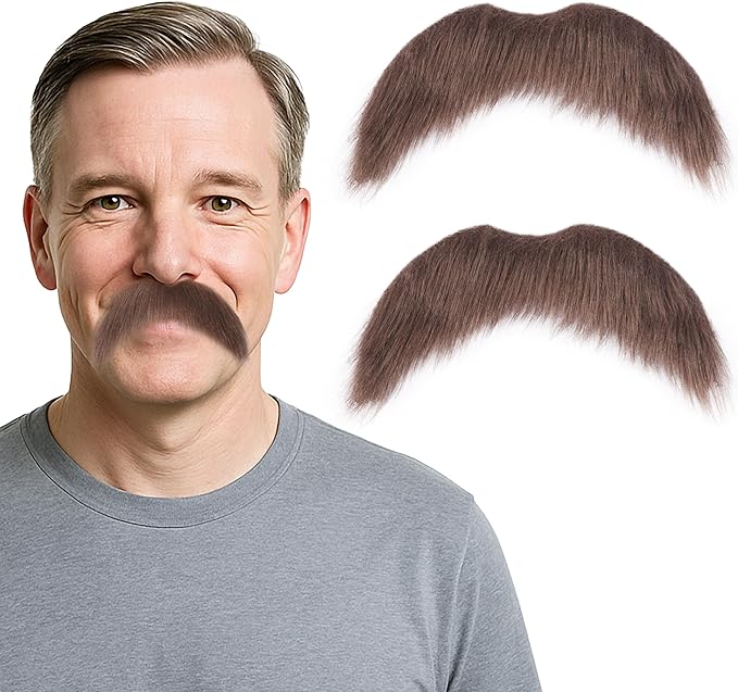 2Pcs Men Fake Mustache Realistic Mustaches Fake Facial Hair Beard for Cosplay Costume Halloween Parties