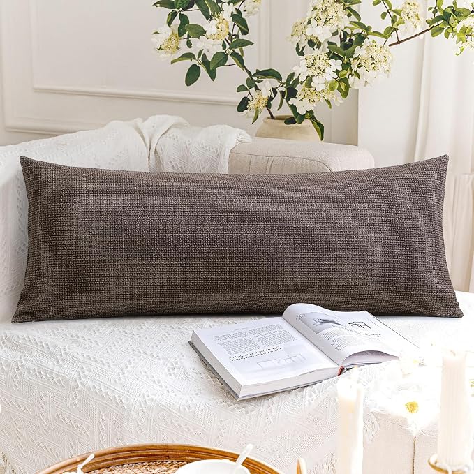 OTOSTAR Linen Throw Pillow Cover Set of 1 Decorative Long Lumbar Pillowcase Rectangle Cushion Cover 14x36 Inch for Home Decor Sofa Bedroom Car 35 x 90CM Dark Brown