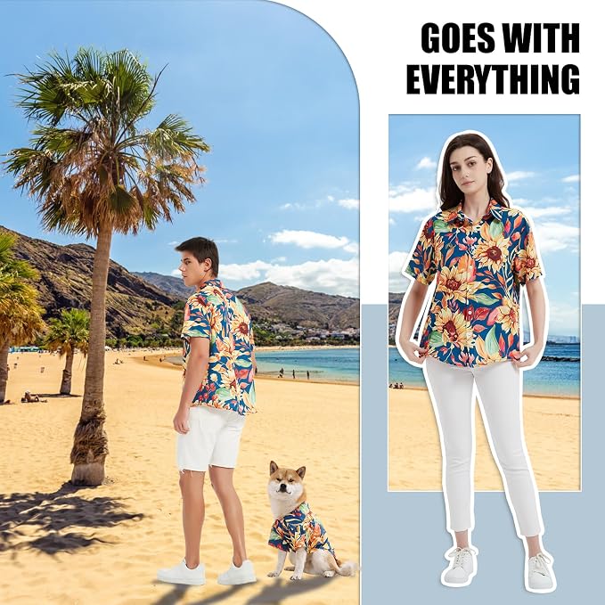 Dog Shirt Hawaiian, Pet Summer T-Shirts Dog Style Floral Breathable Cool Clothes Hawaiian Shirts Gifts for Owner and Pet Shirts are Sold Separately