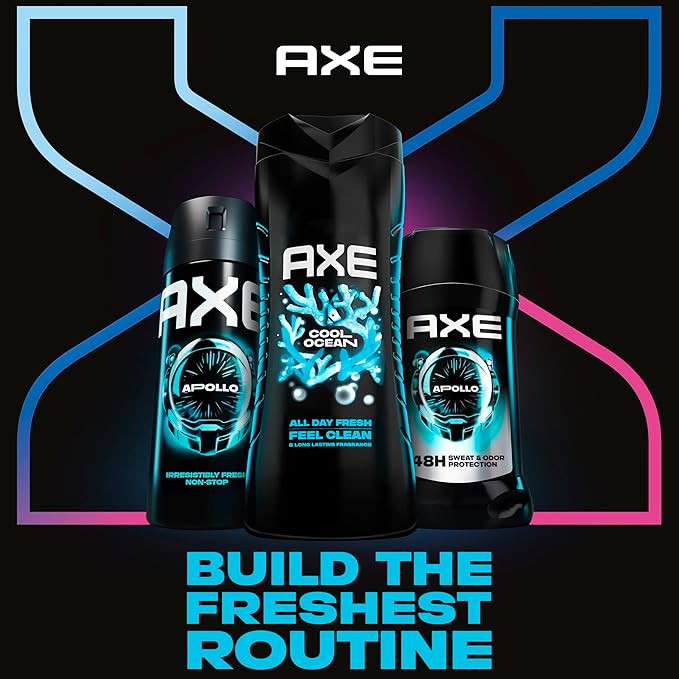 AXE Cool Ocean Men's Body Wash With Essential Oils 12H Refreshing Scent Body Wash For Men,Clean and Fresh Scent 16 oz,(Pack of 4)