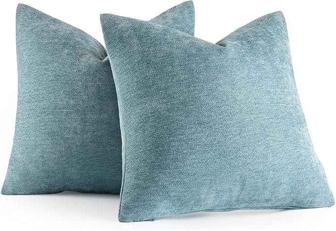 MIULEE Pack of 2 Blue Gray Decorative Pillow Covers 18x18 Inch | Soft Chenille Couch Throw Pillows Farmhouse Cushion Covers for Home Decor Sofa Bedroom Living Room