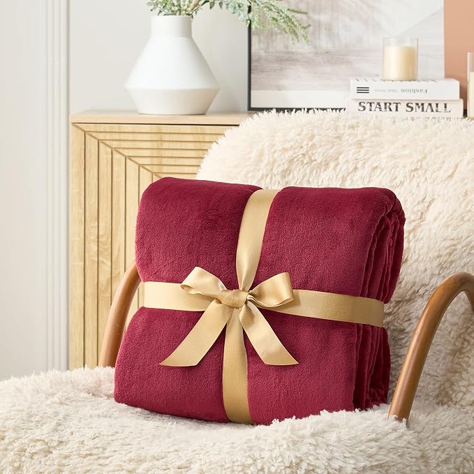 Hansleep Queen Burgundy Red Fleece Blanket, Soft Flannel Bed Blanket | Fuzzy Cozy Blanket 90x90 Inches, Multi-use for Bed, Sofa, Couch, Travel, Camping, All Season Warm Lightweight Cover