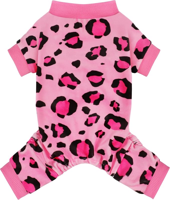 Dog Pajamas Onesie: Comfortable Four-Legged Apparel for Small, Medium, & Large Dogs, Polyester Material for Comfort, Wrinkle Resistance, Moisture Wicking, and Stretchiness Pink Leopard 4XL